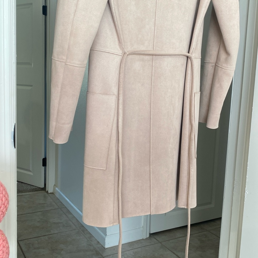 🌼 H&M Tan Longline Suede feeling/looking material Blush Coat - Picture 2 of 13